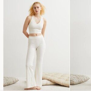 H&M Plus Size Ribbed Flare Off-white Wide Leg Yoga Lounge Pants Size 2XL